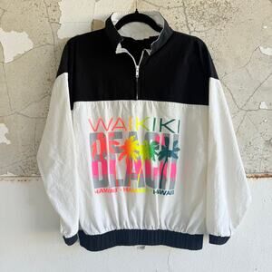 Vtg Hawaii Windbreaker Jacket Pullover Waikiki Beach Half Zip Colorblock Neon M